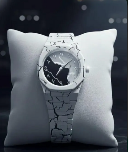 Men's Carbon Fiber Tiger Watch White Marble Design