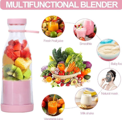 Portable Electric Juicer Bottle 420ml Pink Rechargeable.