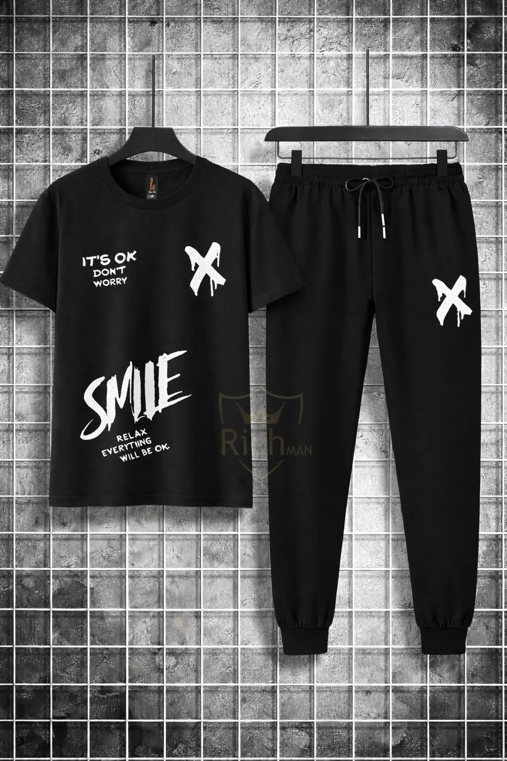 Men Printed Graphic Cotton Track Suit Black Summer Sale