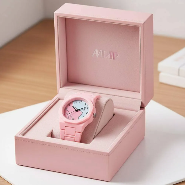 Pink Carbon Fiber Women's Watch with Butterfly Lock